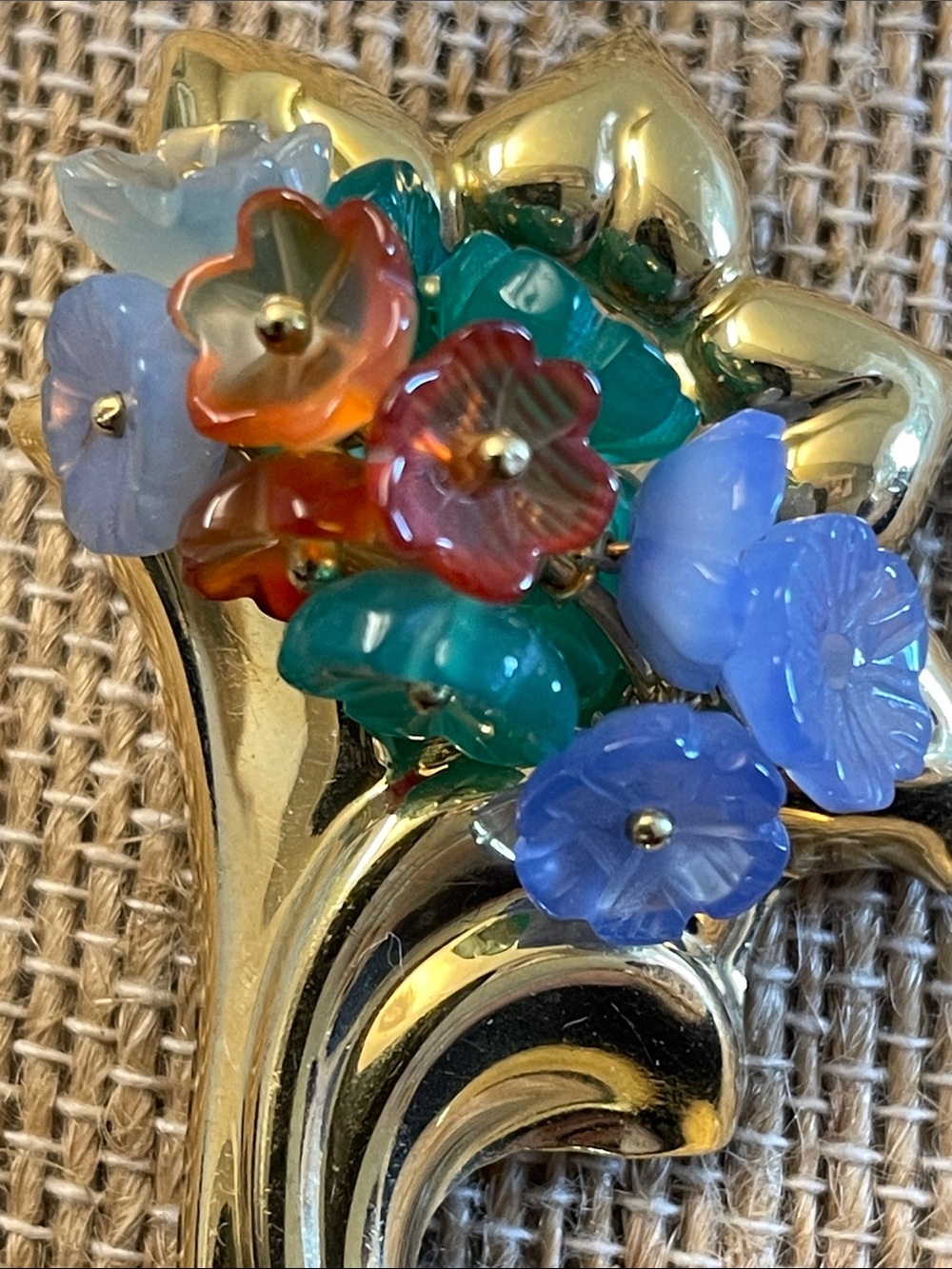 Gold Floral Glass Flower Brooch - Multicolor Accent